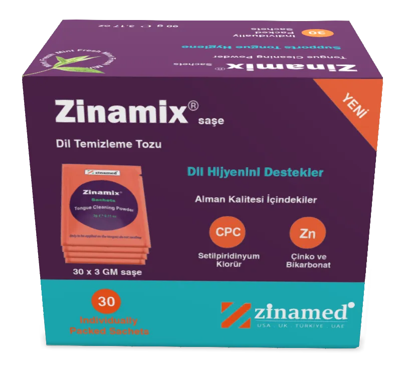 zinamix tongue cleaning powder turkish label